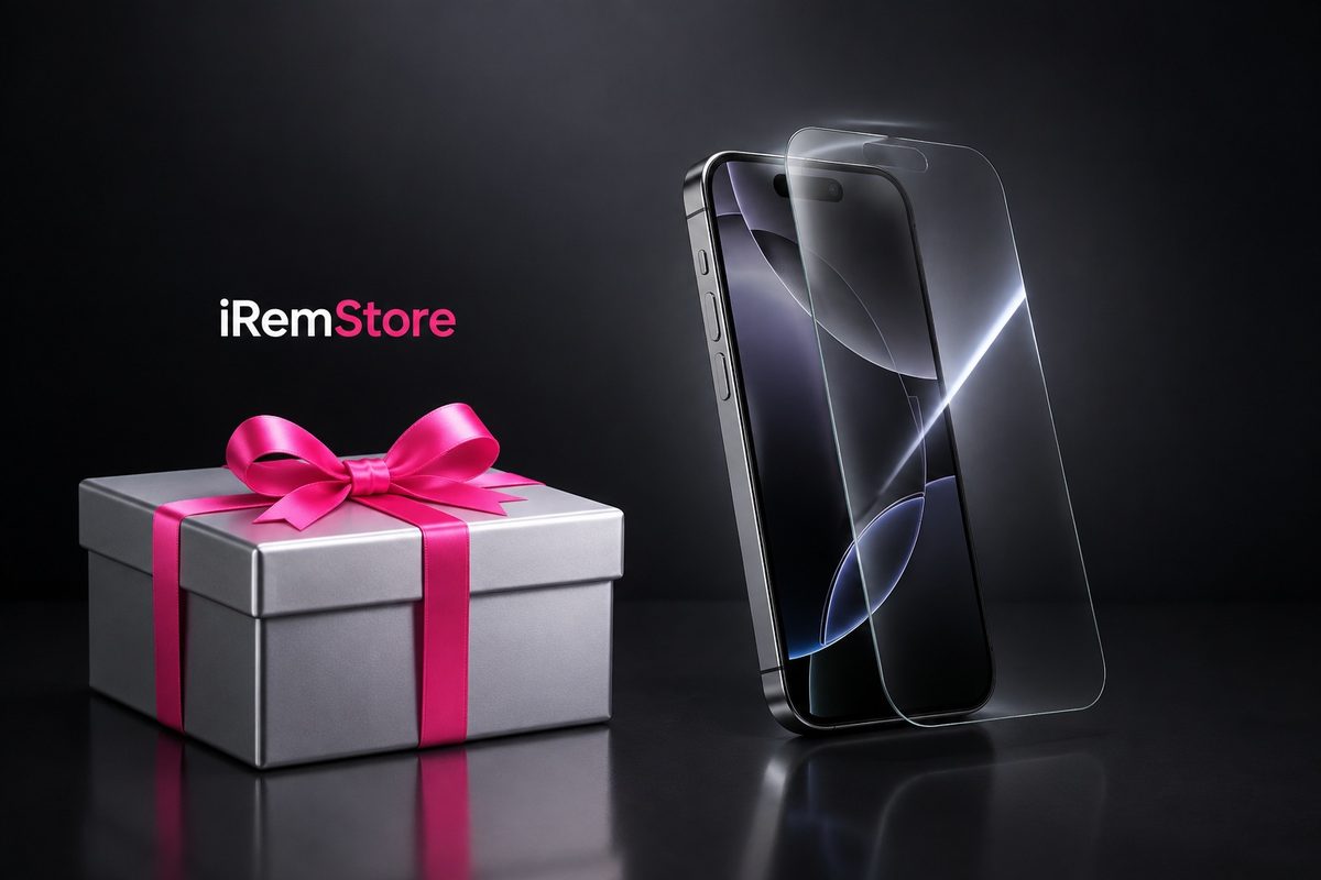 Смартфон, защитное стекло и подарочная коробка iRemStore